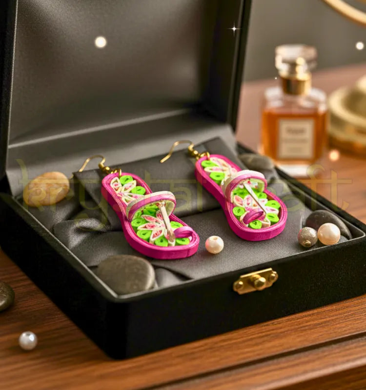 Artistic Kolhapuri paper quilling earrings in brown and white by Krystal Kraft