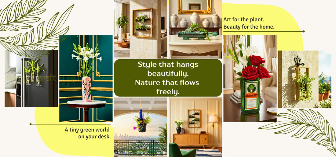 “Eco-friendly upcycled bottle planter crafted from recycled glass, sustainable indoor plant pot.”