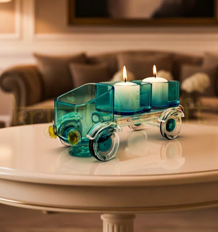 Elegant Bombay Sapphire Tempo serving tray handcrafted by Krystal Kraft, made from an upcycled gin bottle with multiple compartments for snacks, candies, and tealight candles, perfect for stylish home entertaining and décor.