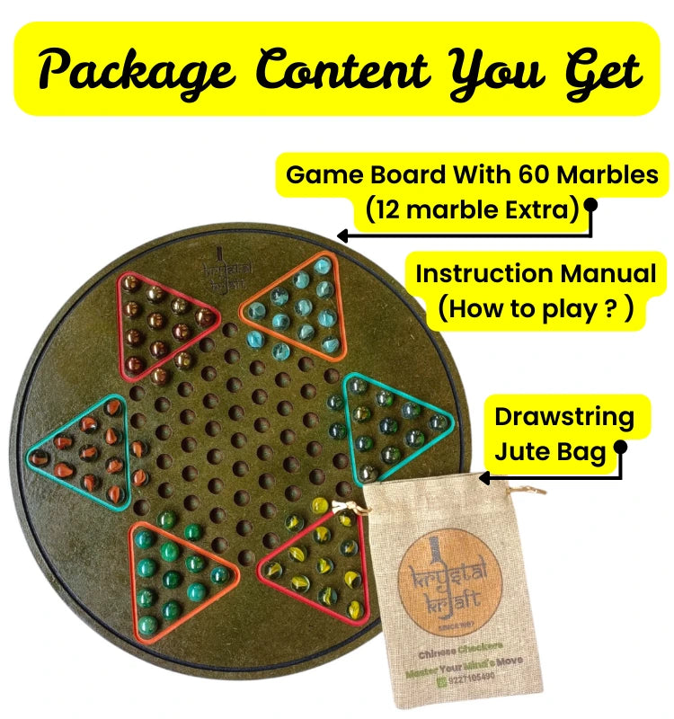 Chinese Checkers Wooden Board Game with 60 Multicolor Marbles”