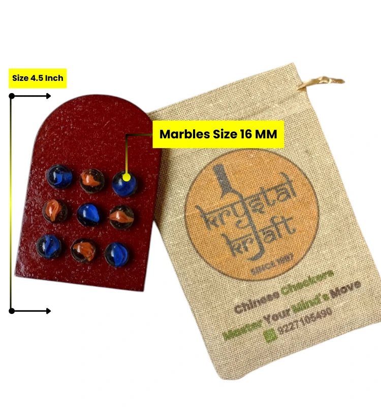 Portable Hash-Me wooden board game with marbles and storage bag for easy gameplay.