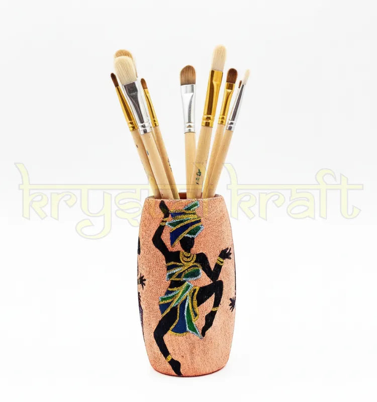 Hand-painted Dancing African Lady artwork on a pink recycled Amul glass bottle by artist Farisa Merchant — a mini eco-friendly vase featuring vibrant acrylic colors and a glossy Liquitex finish.