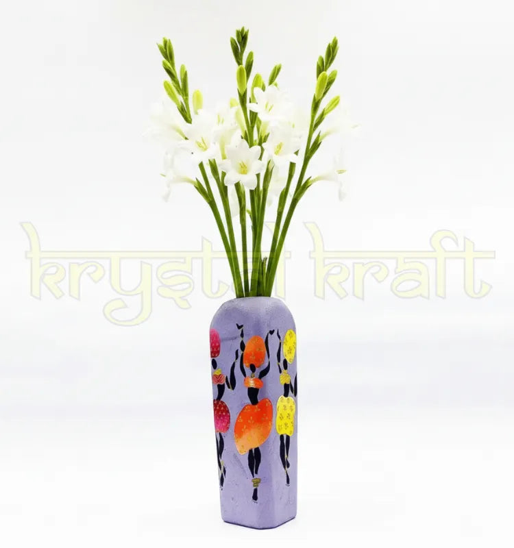 Upcycled glass bottle hand-painted with a colorful Dancing African Lady design — an artistic and sustainable home décor accent perfect for tables, shelves, or gifting.