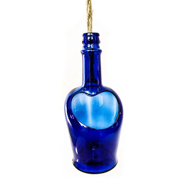 Stylish recycled glass hanging planter designed for eco-friendly home décor, balcony plants, and garden decoration.