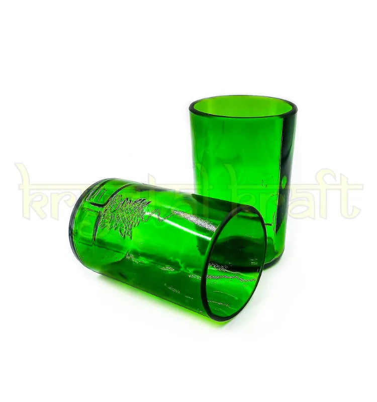 Designer alcohol bottle glasses made from Tanqueray green bottles