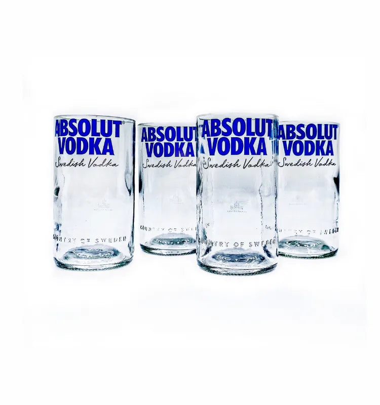 Eco-friendly Absolut glass set, handcrafted upcycled whiskey bottle art gift