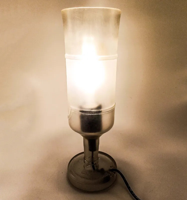 Handmade frosted glass bottle lamp for sustainable home lighting