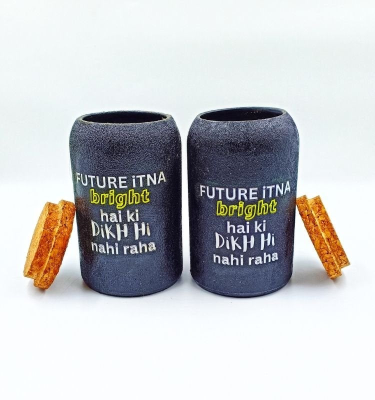 Set of two repurposed Jaisalmer bottles transformed into elegant airtight jars, showcasing eco-luxury craftsmanship and functional home organization design.