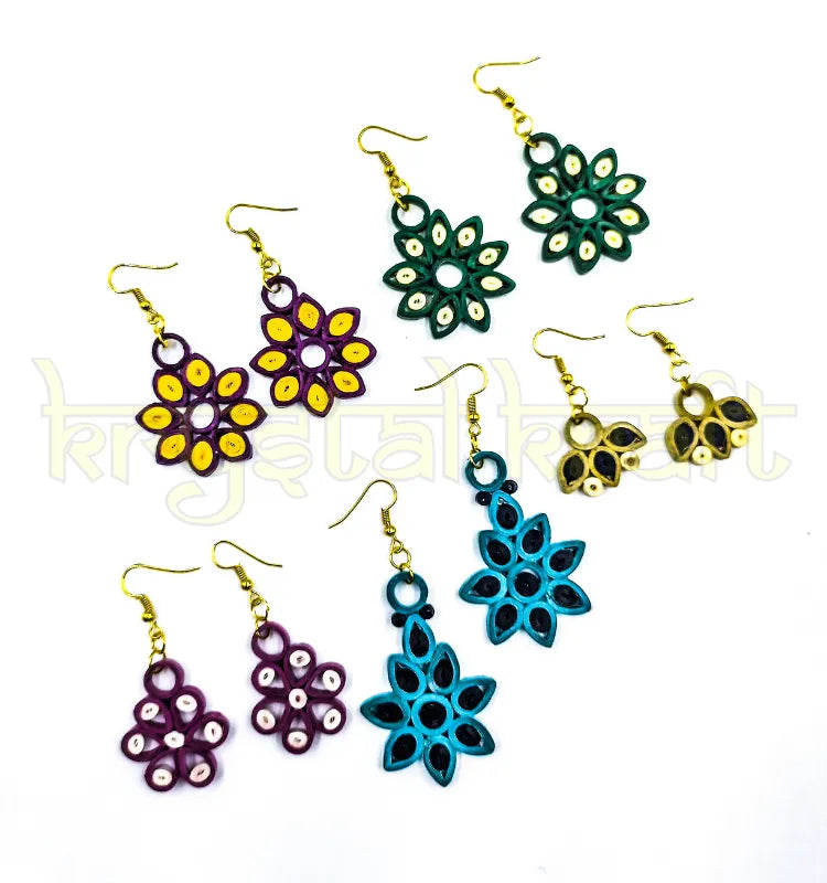 “Eco-friendly lightweight quilled earrings in vibrant colors crafted by Krystal Kraft.”