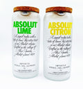 Pair of handcrafted upcycled Absolut Lime and Citron glass jars made from original bottles, perfect for eco-luxury home decor or sustainable gifting.