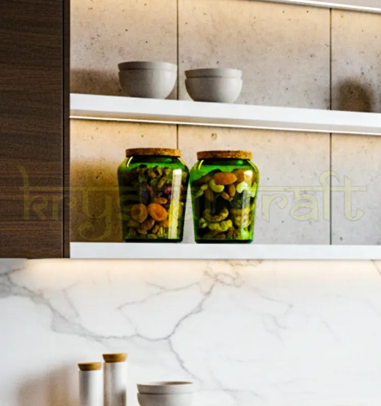 Beautiful set of two upcycled Vat 69 glass jars crafted from original bottles, featuring vintage branding and polished finish—perfect for eco-friendly home decor or storage.