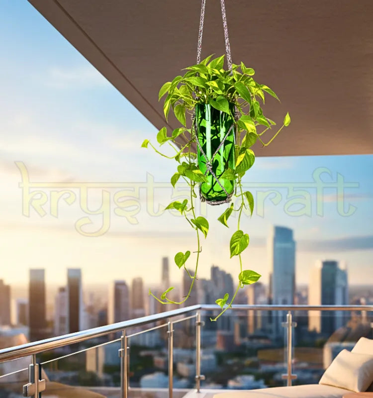 Green Sula Hanging Bottle Planter – Eco-Friendly Upcycled Glass Décor