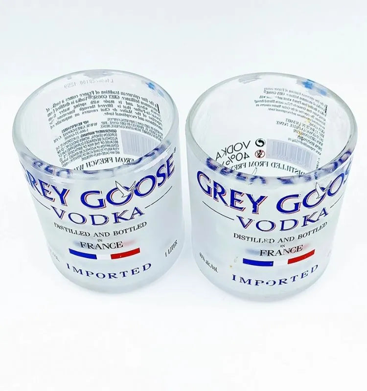 Stylish eco-conscious barware handcrafted from recycled Grey Goose bottles.