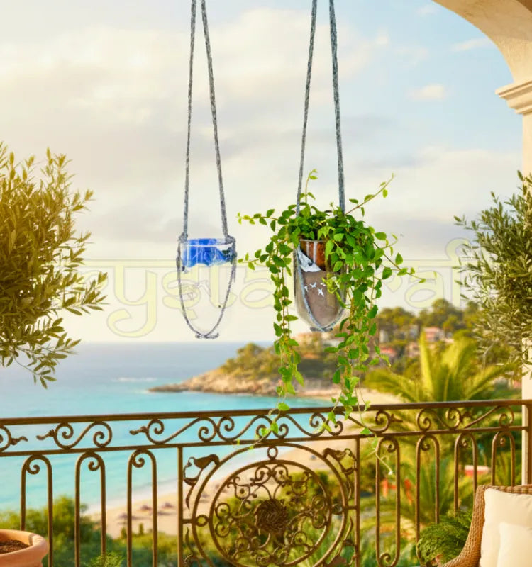 "Upcycled Grey Goose hanging bottle planter set of 2 made from recycled glass bottles for indoor and outdoor décor"