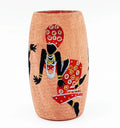 Artistic mini pink glass bottle hand-painted with a Dancing African Lady using acrylic colors — a sustainable, handmade décor vase with a durable transparent finish.