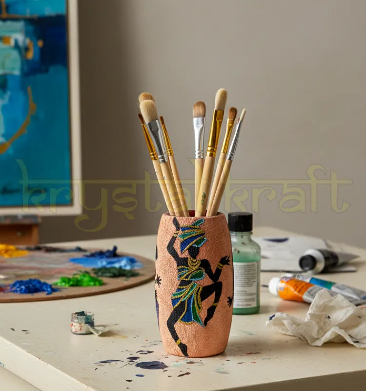 Hand-painted Dancing African Lady artwork on a pink recycled Amul glass bottle by artist Farisa Merchant — a mini eco-friendly vase featuring vibrant acrylic colors and a glossy Liquitex finish.