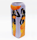 Handcrafted recycled bottle featuring detailed African lady artwork in vibrant acrylics — an eco-conscious vase perfect for table decoration or gifting.
