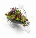 Bloom Buggy tricycle-style glass carriage planter made from recycled glass bottles, featuring delicate craftsmanship and vintage charm — an eco-friendly decorative accent for desks, shelves, or gifting.
