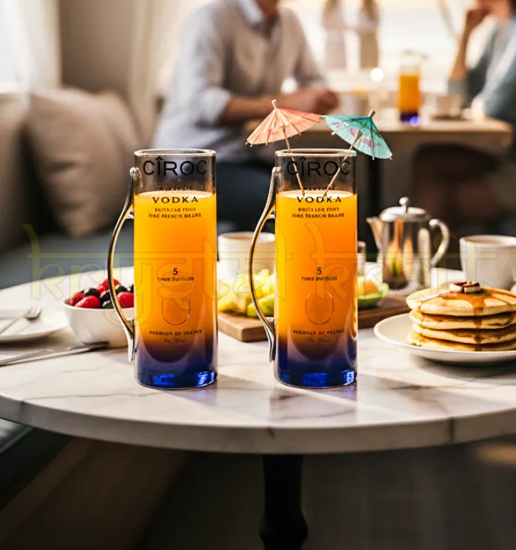 A beautifully handcrafted long mug made from an authentic Ciroc glass bottle, showcasing sustainable upcycled glass art by Krystal Kraft.