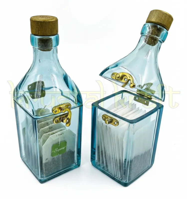 Handmade upcycled Johnnie Walker Blue Label glass bottle canister by Krystal Kraft for luxury home decor.