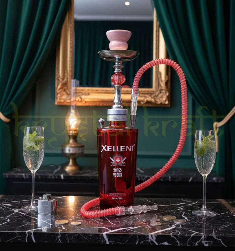 Handcrafted recycled Xellent glass hookah with silicon pipe, chillum and tong by Krystal Kraft