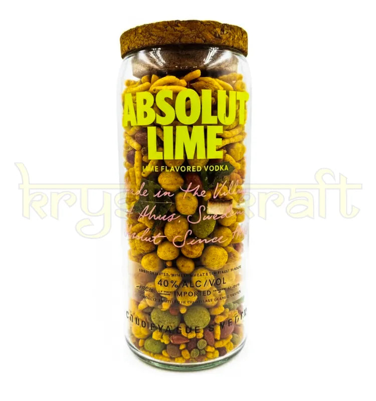 Elegant handcrafted Absolut Lime upcycled jar made from original bottle, featuring polished green design—perfect for sustainable home decor or gifting.

for sustainable home decor or gifting.