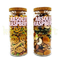 Beautifully handcrafted Absolut Raspberri bottle jars with vibrant pink label and polished finish, ideal for decorative display or stylish snack storage.