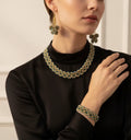 Handcrafted turquoise gold tatting lace necklace, earrings & bracelet by Krystal Kraft