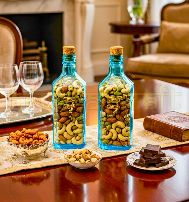 Upcycled small Bombay Sapphire glass bottle canister for luxury home décor
