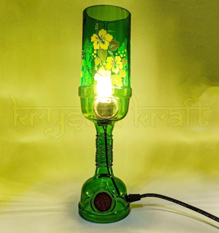Decorative handmade bottle lamp designed for ambient home lighting decor.