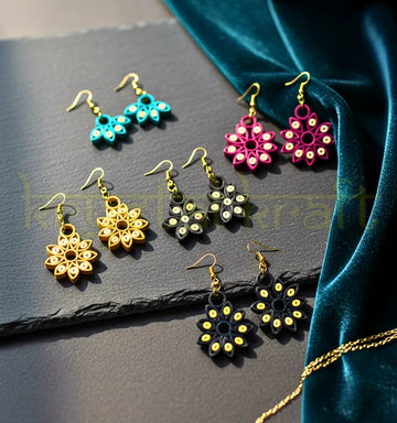 Handmade eco-friendly paper quilling earrings set of 5 by Krystal Kraft, crafted by artist Farisa Merchant"
