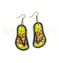 Handmade eco-friendly orange and yellow flip-flop paper quilling earrings by Krystal Kraft.