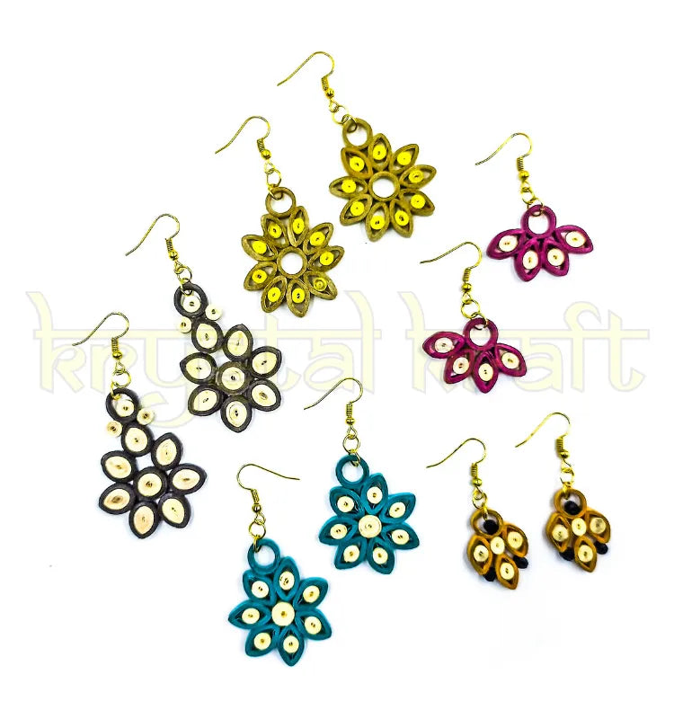 “Colorful eco-friendly quilling earrings jhumka set featuring unique designs by Krystal Kraft.”