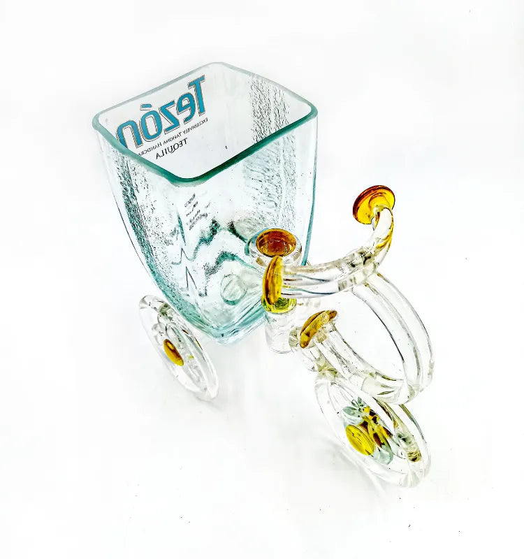 Handmade glass tricycle planter by artist Raees Ahmed Merchant – upcycled decorative art for interiors