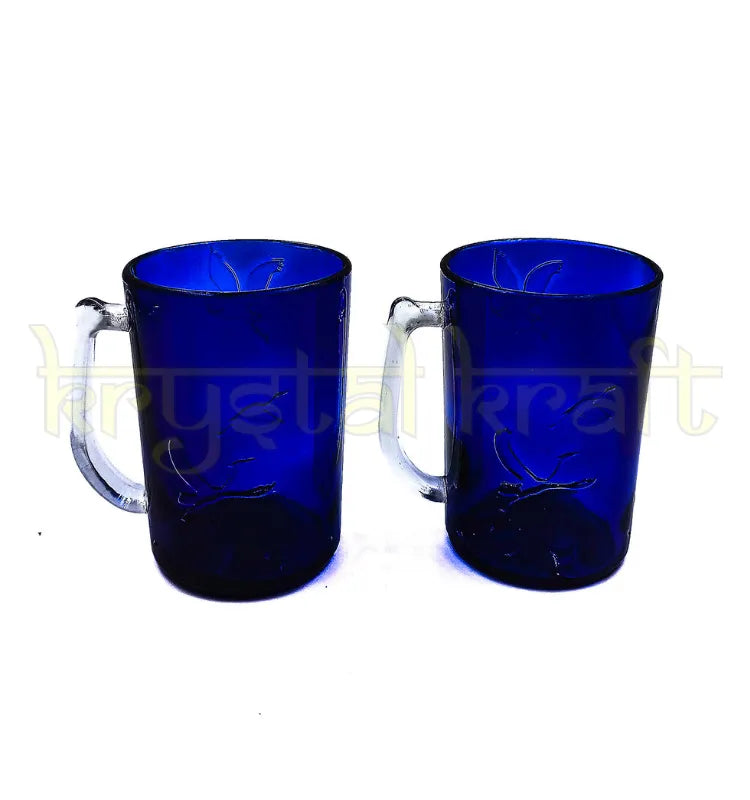 Stylish antiquity blue glass bottle mug for juice, smoothies, drink shots, and everyday beverages.