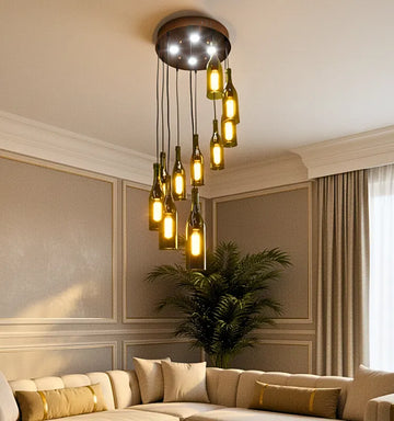 Krystal Kraft Sula Champion Glass Bottle Chandelier – Handmade Sustainable Pendant Lamp Set