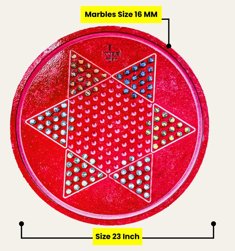 Eco-friendly artisan-made Chinese Checkers wooden board with 90 vibrant marbles.