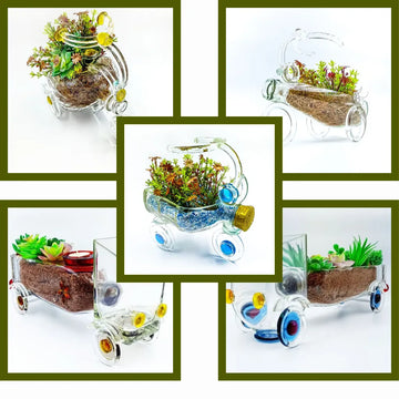 Krystal Kraft artistic planters collection handmade planters upcycled bottles and glass sculptures