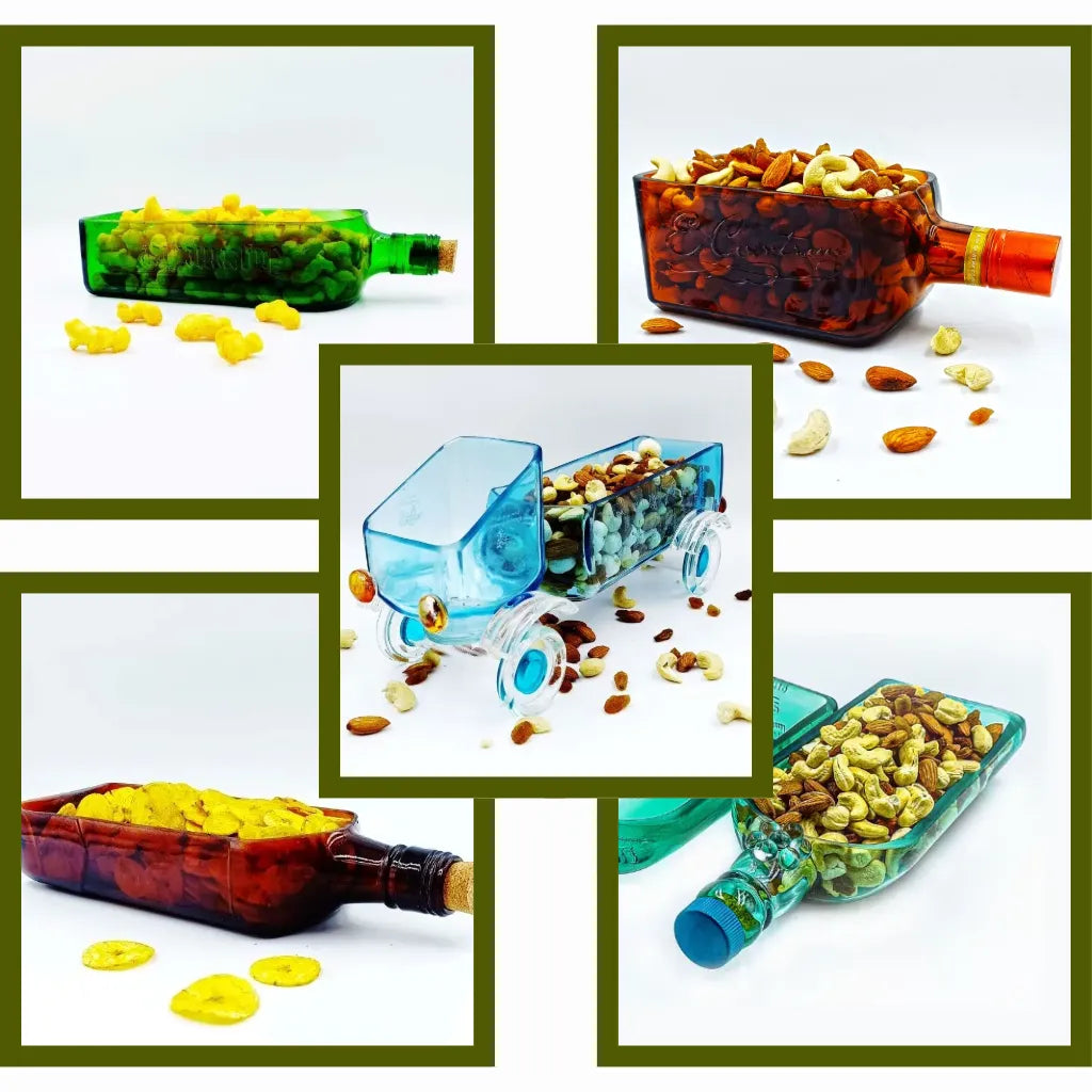 Krystal Kraft bottle platter collection upcycled bottle serving tray handmade glass platter