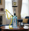 Handcrafted recycled Bombay Sapphire glass hookah with silicon pipe chillum and tong