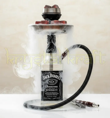 Handcrafted recycled Jack Daniels glass hookah eco-friendly luxury designer shisha by Krystal Kraft India