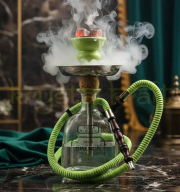 Handcrafted recycled Patron tequila glass hookah by Krystal Kraft with hose, chillum and tong