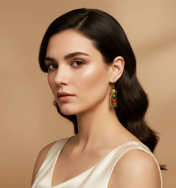 handcrafted mini glass bottle earrings by artist shazia merchant