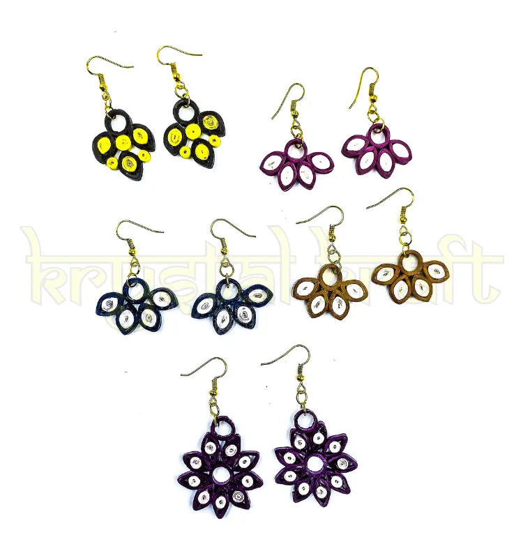 Handmade multicolor paper quilling earrings set of 5 by Krystal Kraft”