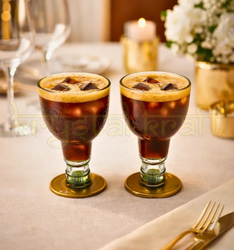 Handmade eco-friendly Old Monk upcycled bottle glasses set by Krystal Kraft