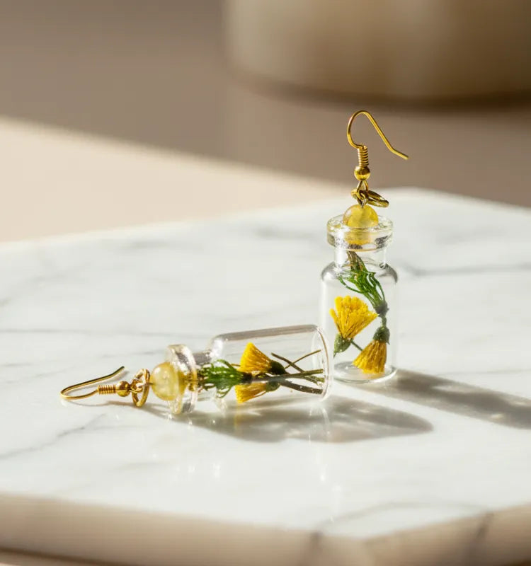 handcrafted mini glass bottle earrings by artist Shazia Merchant