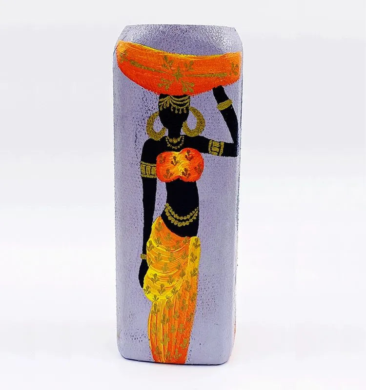 Hand-Painted African Lady Purple Vase