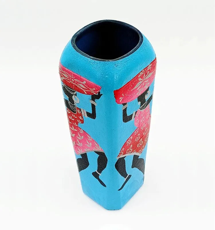 Hand-Painted African Lady Blue Vase