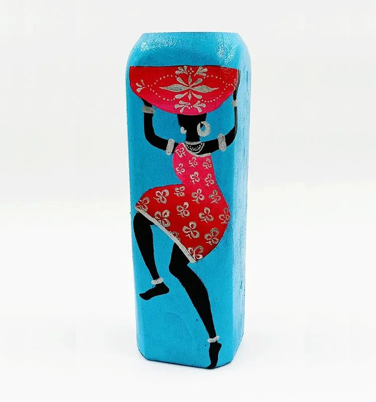 Hand-Painted African Lady Blue Vase