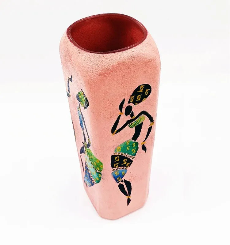 Handpainted Dancing African Lady with pink Bottle Art